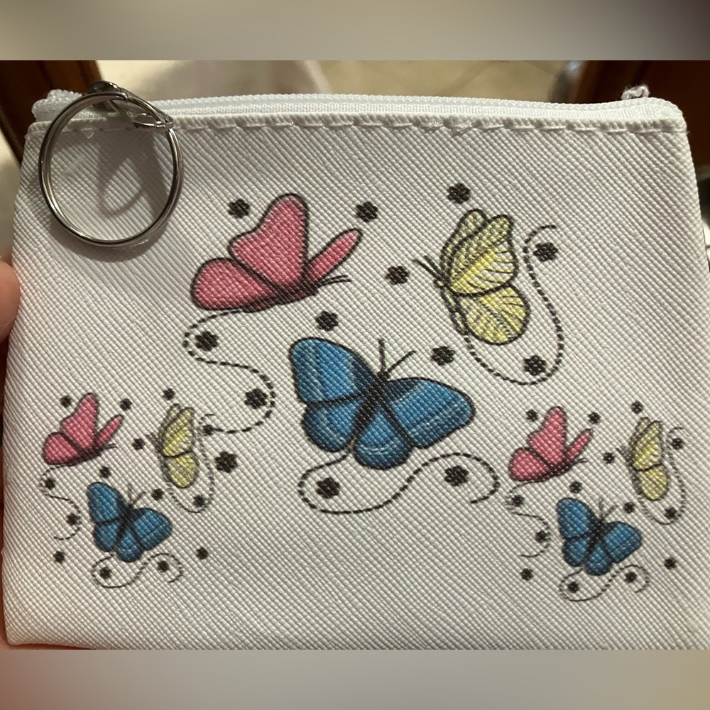 Butterfly Print White Coin Pouch - NWOT